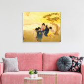 Japanse kinderen die vliegende vliegers - Bertha L Canvas Afdruk (Insitu (Woonkamer))