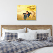 Japanse kinderen die vliegende vliegers - Bertha L Canvas Afdruk (Insitu (Slaapkamer))