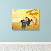 Japanse kinderen die vliegende vliegers - Bertha L Canvas Afdruk (Insitu (Houten vloer))
