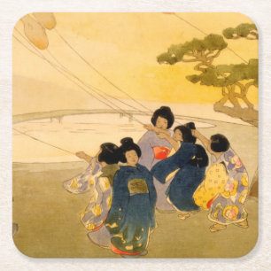 Japanse kinderen die vliegende vliegers - Bertha L Kartonnen Onderzetters