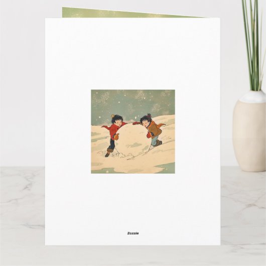 Japanse kinderen rollen een grote sneeuwbal kaart (Achterkant)