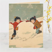 Japanse kinderen rollen een grote sneeuwbal kaart (Gele Bloem)