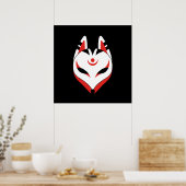 Japanse Kitsune Vossenmasker op Zwart Poster (Keuken)