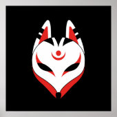Japanse Kitsune Vossenmasker op Zwart Poster (Voorkant)