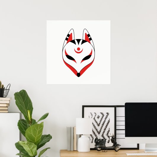 Japanse Kitsune Vossenmasker Poster (Thuiskantoor)