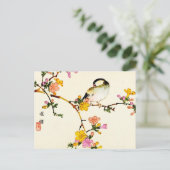 Japanse kleurrijke bloemen en vogel briefkaart (Staand voorkant)