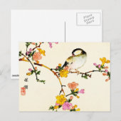 Japanse kleurrijke bloemen en vogel briefkaart (Voorkant / Achterkant)