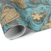 Japanse Koi Carp Blauwgroen Cadeaupapier (Rol Hoek)