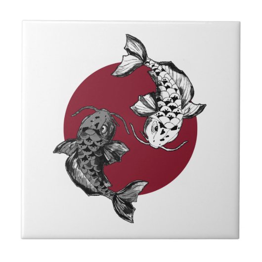 Japanse Koi Carp Circle Red Tegeltje (Voorkant)