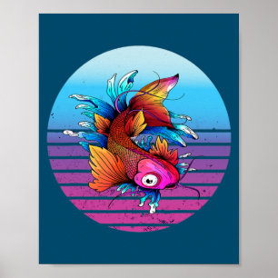 Japanse Koi Carp Waves Sakura Japanse vis Poster