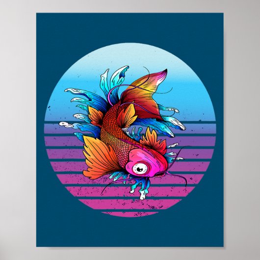 Japanse Koi Carp Waves Sakura Japanse vis Poster (Voorkant)