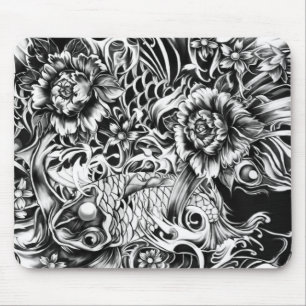 Japanse koi- en lotusbloemen tattoo stijl kunst muismat