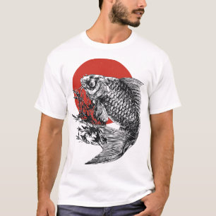 Japanse Koi Fish Art Red Sun Print Asian Feng T-shirt