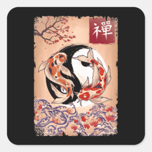 Japanse Koi Fish Cherry Blossom Carp Flower Vierkante Sticker