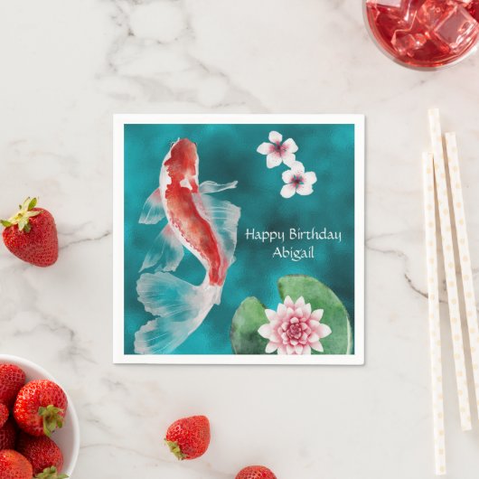 Japanse Koi Fish, Cherry Blossom Japan Birthday Servet (Insitu)