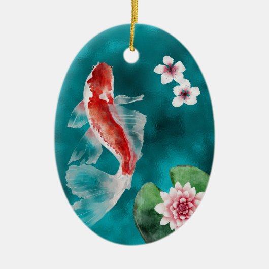 Japanse Koi Fish, Cherry Blossom Japan Kerstmis Keramisch Ornament (Voorkant)