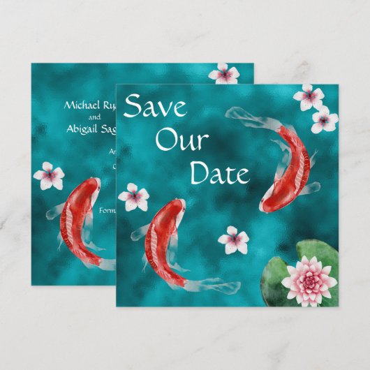 Japanse Koi Fish, Cherry Blossom Weddenschap Save Save The Date (Voorkant / Achterkant)