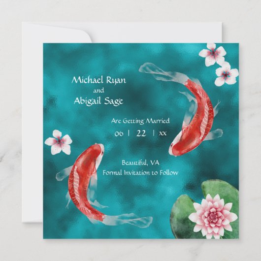 Japanse Koi Fish, Cherry Blossom Weddenschap Save Save The Date (Achterkant)