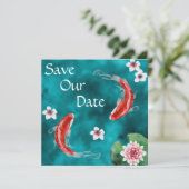 Japanse Koi Fish, Cherry Blossom Weddenschap Save The Date (Staand voorkant)