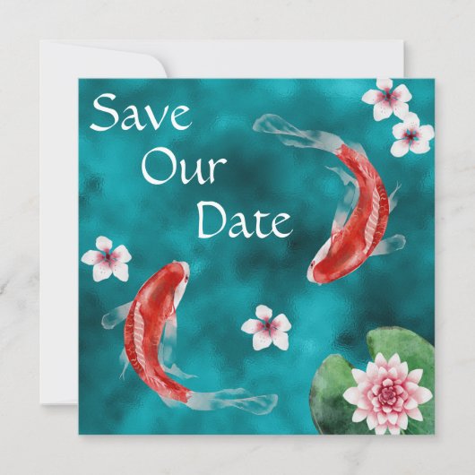 Japanse Koi Fish, Cherry Blossom Weddenschap Save The Date (Voorkant)