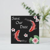 Japanse Koi Fish, Cherry Blossom Wedding Save The Date (Staand voorkant)