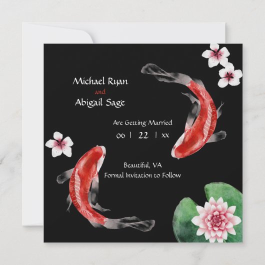 Japanse Koi Fish, Cherry Blossom Wedding Save The Date (Achterkant)