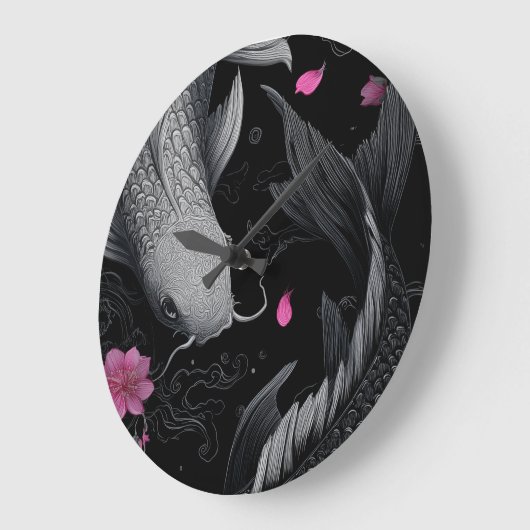 Japanse Koi Fish Donkere modus Grote Klok (Hoek)