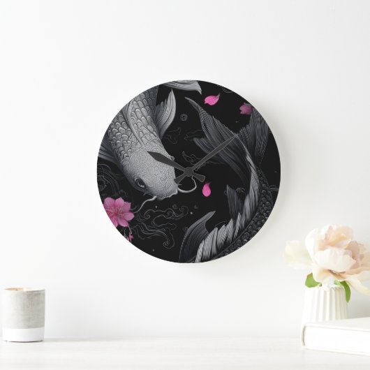 Japanse Koi Fish Donkere modus Grote Klok (Huis)