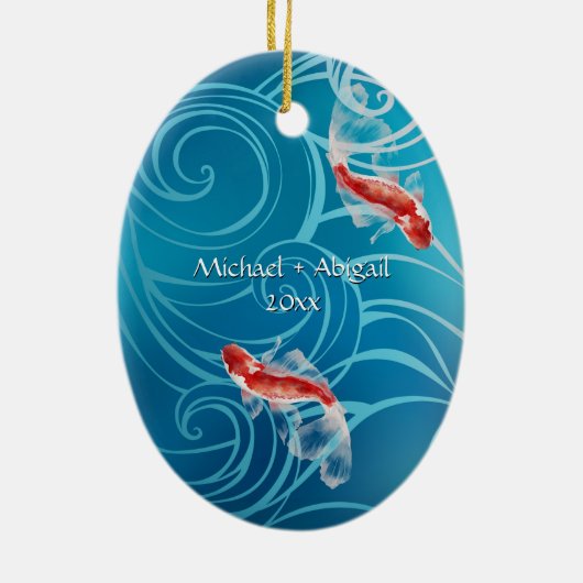 Japanse Koi Fish Oriental Waves - Kerstmis Keramisch Ornament (Achterkant)