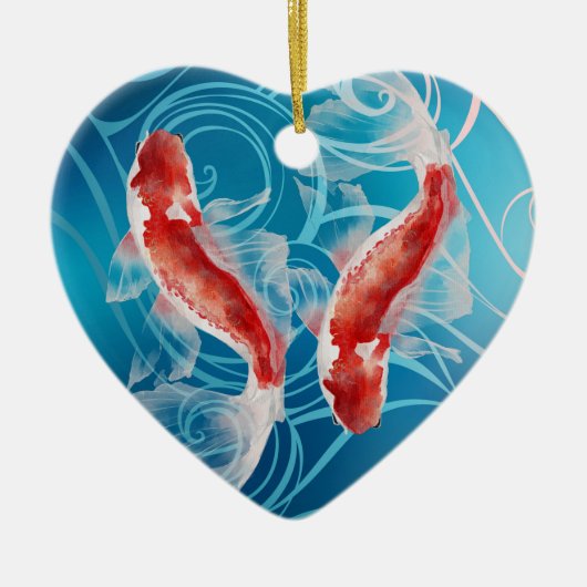 Japanse Koi Fish Oriental Waves - Kerstmis Keramisch Ornament (Voorkant)