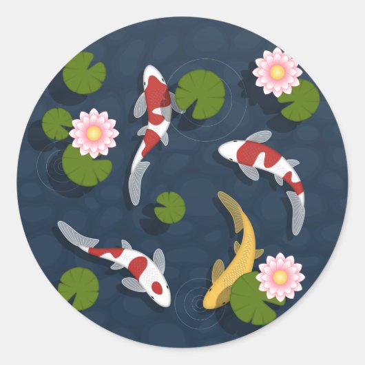 Japanse Koi Fish Pond 2 Ronde Sticker (Voorkant)
