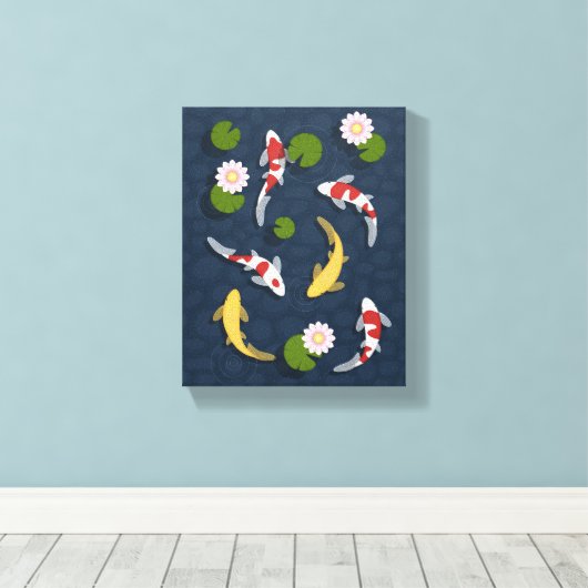 Japanse Koi Fish Pond 3 Canvas Afdruk (Insitu (Houten vloer))