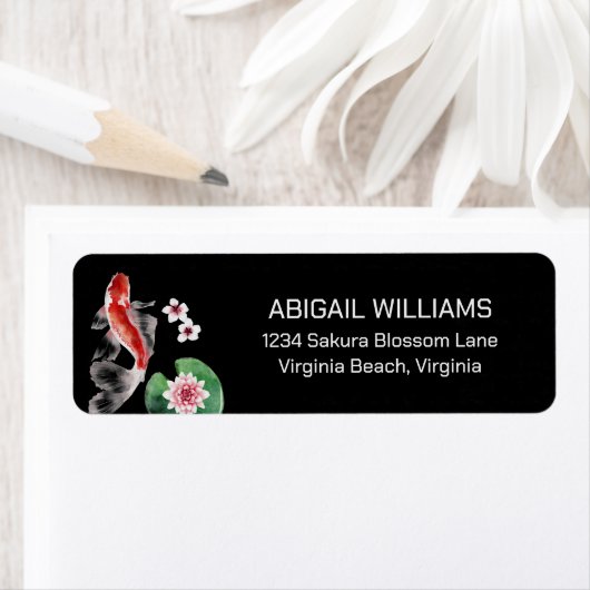 Japanse Koi Fish Pond, Cherry Blossom Address Etiket (Insitu)