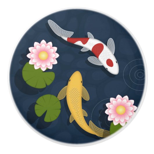 Japanse Koi Fish Pond Keramische Knop (Voorkant)