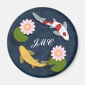 Japanse Koi Fish Pond Monogram Magneet (Voorkant)