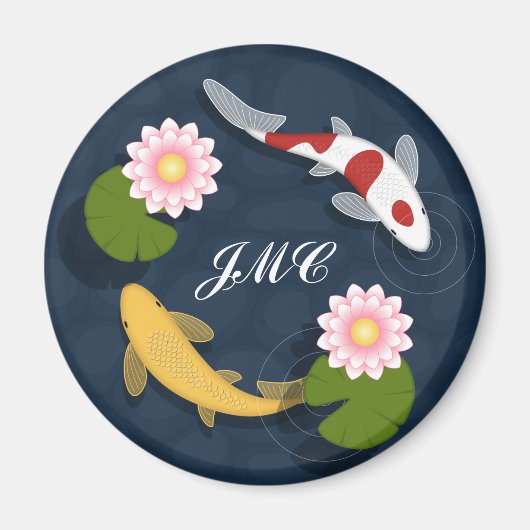 Japanse Koi Fish Pond Monogram Magneet (Voorkant)