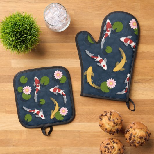 Japanse Koi Fish Pond Ovenwant & Pannenlap Set (Top down)