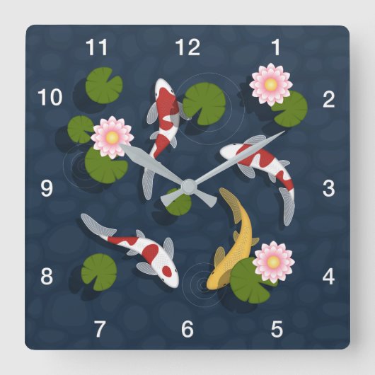 Japanse Koi Fish Pond Vierkante Klok (Voorkant)