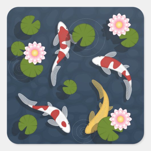 Japanse Koi Fish Pond Vierkante Sticker (Voorkant)