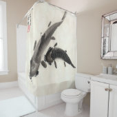 Japanse Koi Fish Pond Waterverf Painting Douchegordijn (In situ)