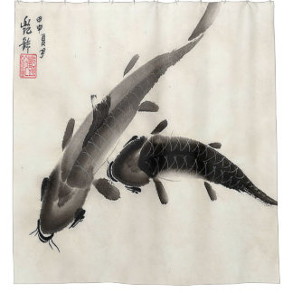 Japanse Koi Fish Pond Waterverf Painting Douchegordijn