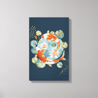 Japanse Koi Fish Water Lily Pad Wall Art Canvas Afdruk