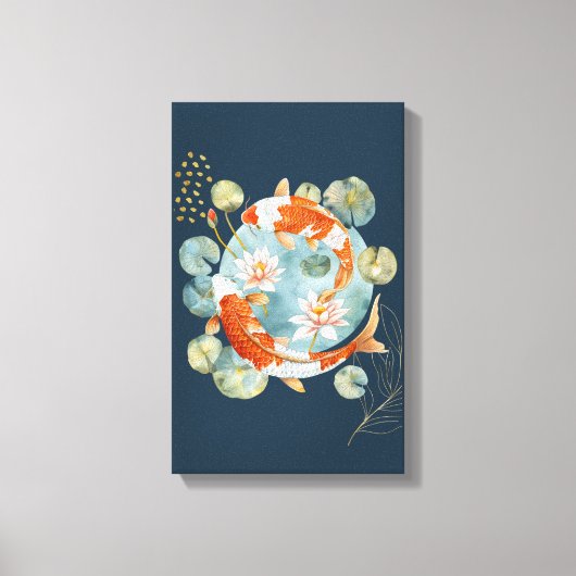 Japanse Koi Fish Water Lily Pad Wall Art Canvas Afdruk (Voorkant)