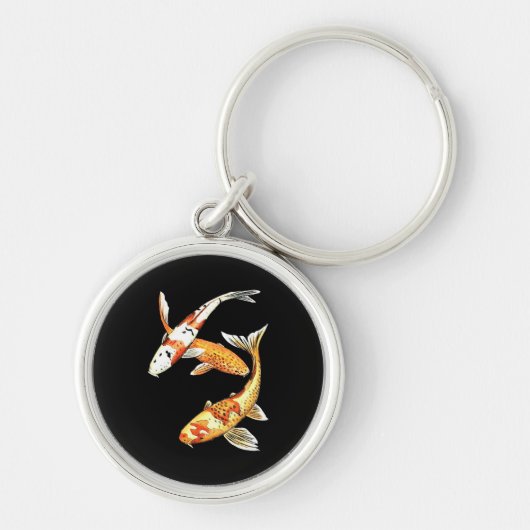 Japanse Koi Goldfish op zwart Sleutelhanger (Voorkant)