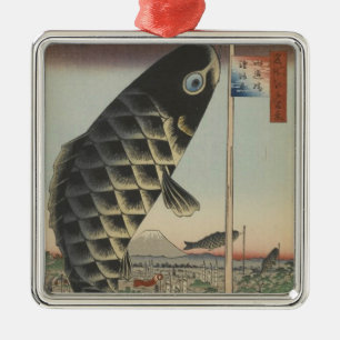 Japanse Koi Hiroshige Vis Festival Vlag Metalen Ornament