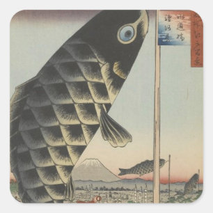 Japanse Koi Hiroshige Vis Festival Vlag Vierkante Sticker