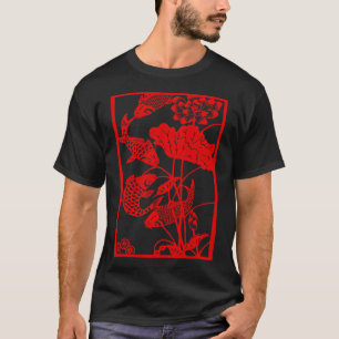Japanse Koi Karper Nishikigoi Vis Esdoornblad Maan T-shirt