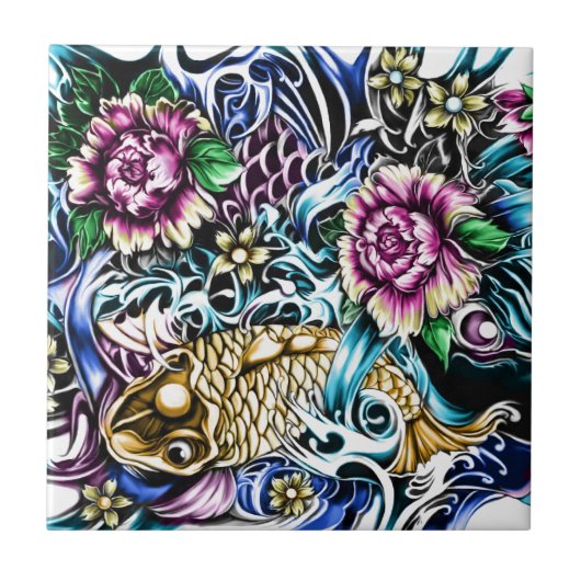 Japanse Koi-Tattoo ontwerpproducten Tegeltje (Voorkant)