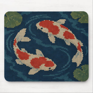 Japanse Koi Vijver Rood Witte Vis Pixel Art Muismat