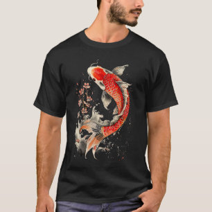 Japanse Koi Vis en Bloemen Zwemmende Tatoeage Vis T-shirt